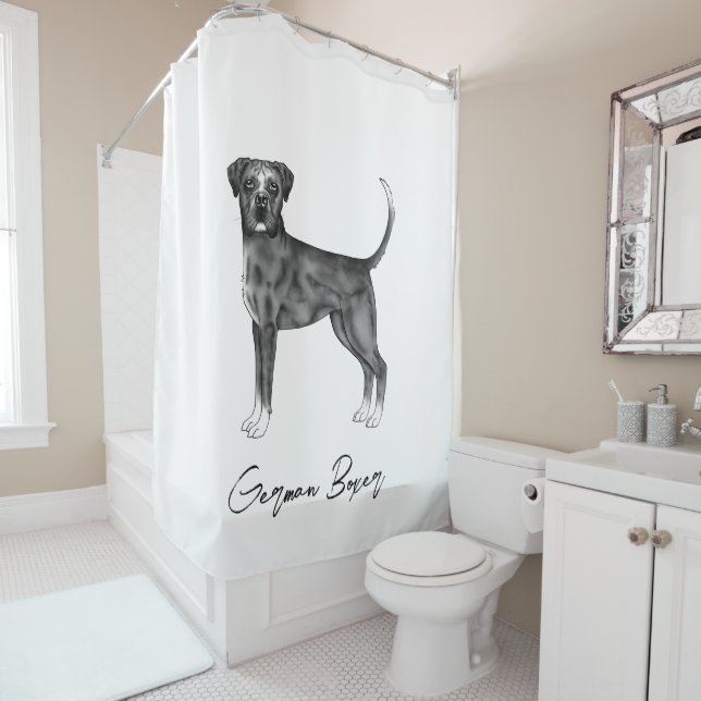 German Boxer Dog In Black And White & Custom Text (In Situ)