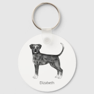 German Boxer Dog In Black And White & Custom Text Keychain