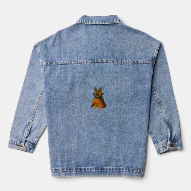German Bulldog Halloween Dog in Vampire Costume wi Denim Jacket (Back)