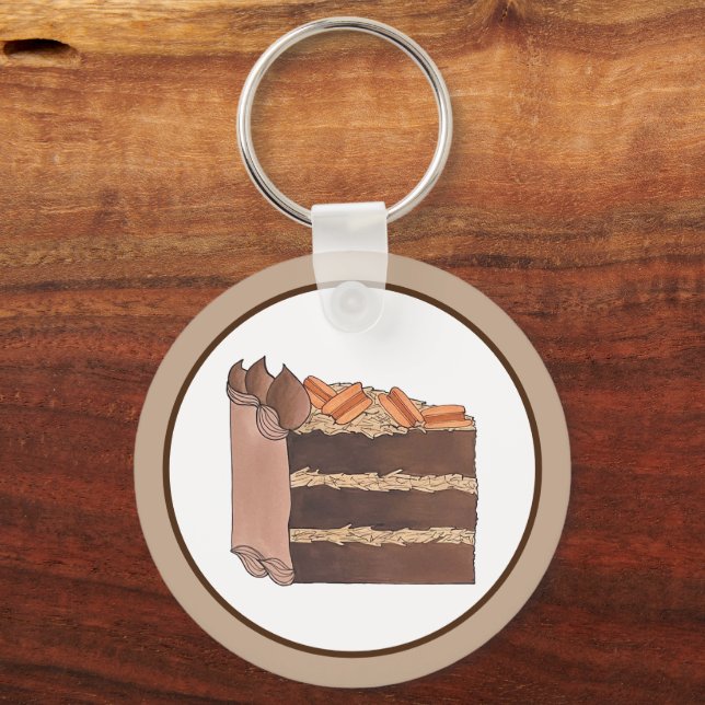 German Chocolate Cake Slice Birthday Party Piece Keychain (Back)