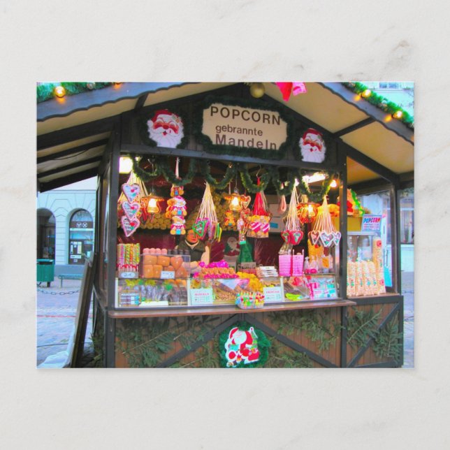 German Christmas, Candy and Popcorn stall Holiday Postcard (Front)