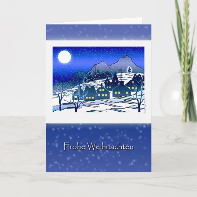 German Christmas, Frohe Weihnachten, Snowy Village Holiday Card (Front)