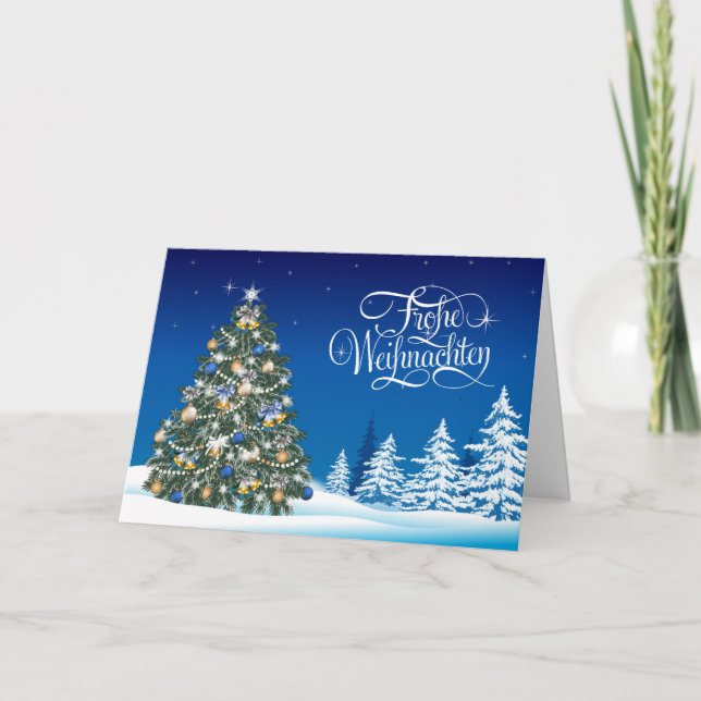 German Christmas Tree Baubles Holiday Card (Front)
