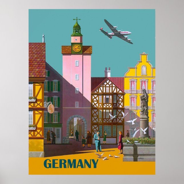 German city, vintage airline poster (Front)
