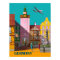 German city, vintage airline poster