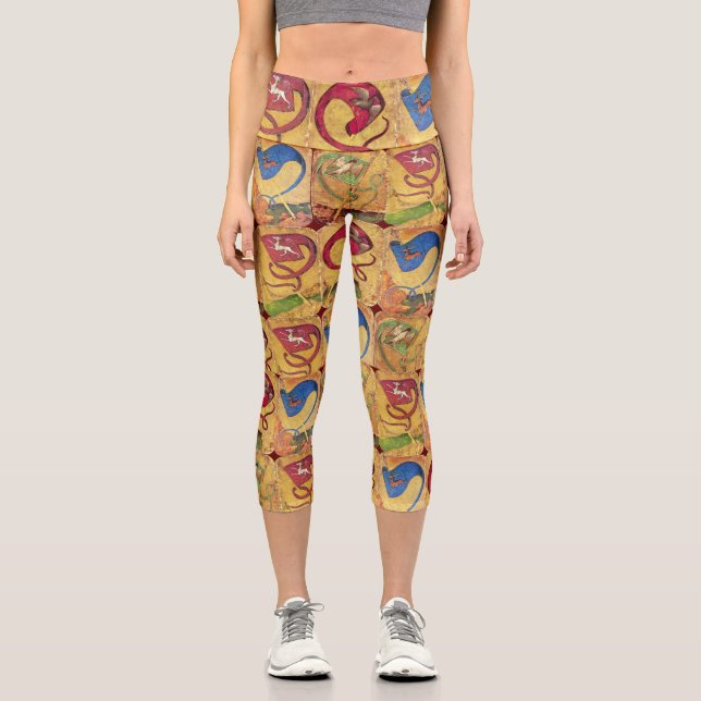 German Court Cards Flags /Dogs,Deers,Falcons,Ducks Capri Leggings (Front)
