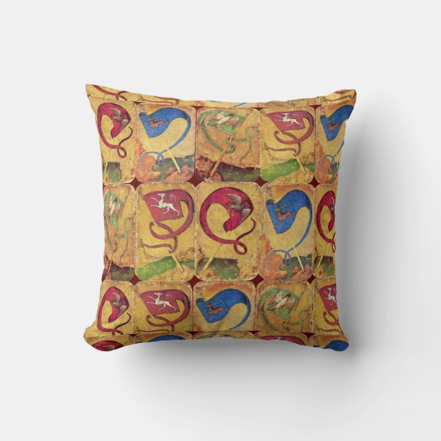 German Court Cards Flags /Dogs,Deers,Falcons,Ducks Throw Pillow (Front)