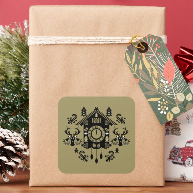 German Cuckoo Clock Christmas Square Sticker (Holiday)