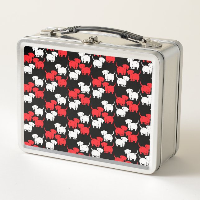 German Dachshund Dog Patterns Metal Lunch Box (Front)