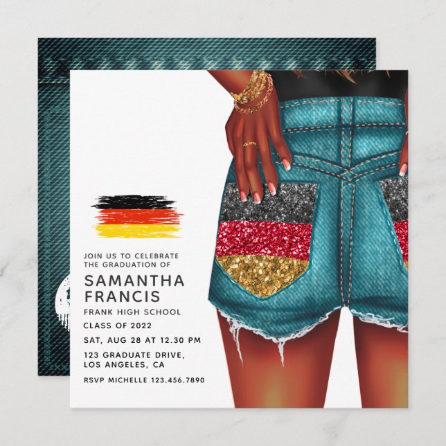 German Denim Girl Graduation Party Invitation (Front/Back)