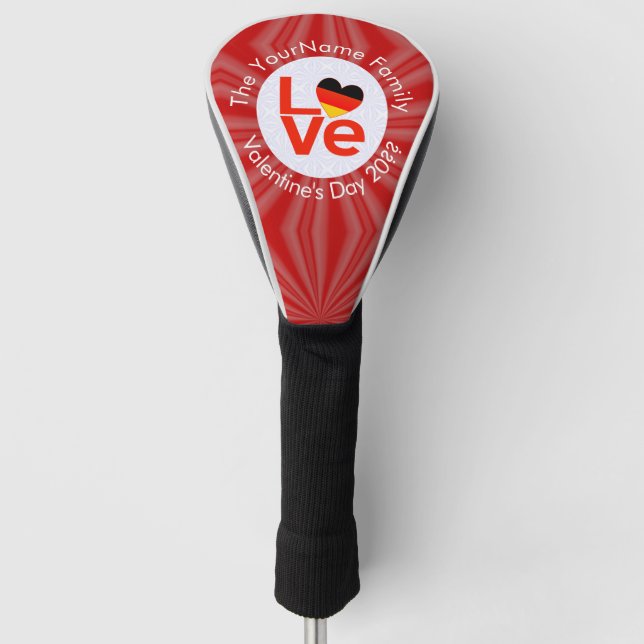 German Deutsch Heart Red LOVE Flag Personalized  Golf Head Cover (Front)