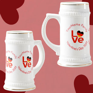 German Deutsch Red LOVE Heart Flag Beer Stein