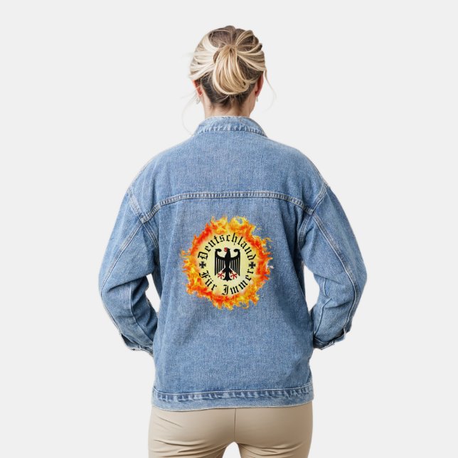 German/Deutschland Forever/eagle/iron cross/fire Denim Jacket (Model)