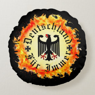 German/Deutschland Forever/eagle/iron cross/fire Round Pillow