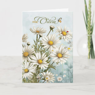 German Easter White Daisy Garden Frohe Ostern Holiday Card