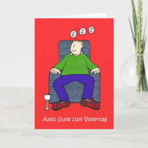 German Father's Day cartoon man sleeping. Card