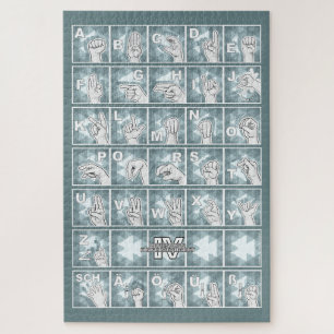 German Finger Alphabet 4 - petrol gray / Jigsaw Puzzle
