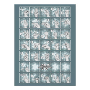 German Finger Alphabet 4 - Petrol Gray / Poster