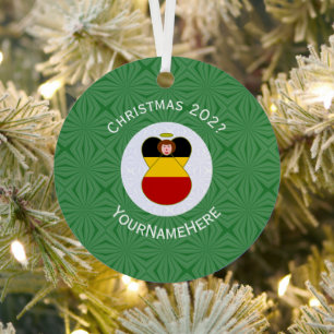 German Flag Christmas Angel Name Year Metal Ornament