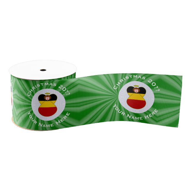 German Flag Christmas Angel Personalize Grosgrain Ribbon (Spool)
