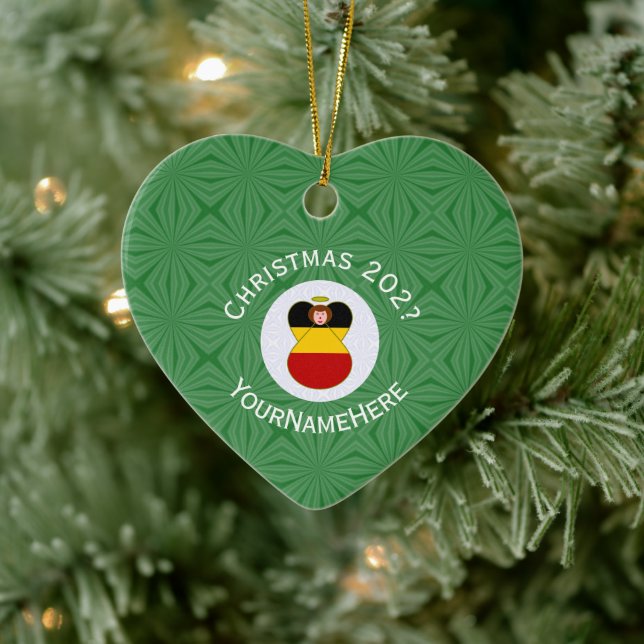 German Flag Christmas Angel Personalized Heart Ceramic Ornament (Tree)