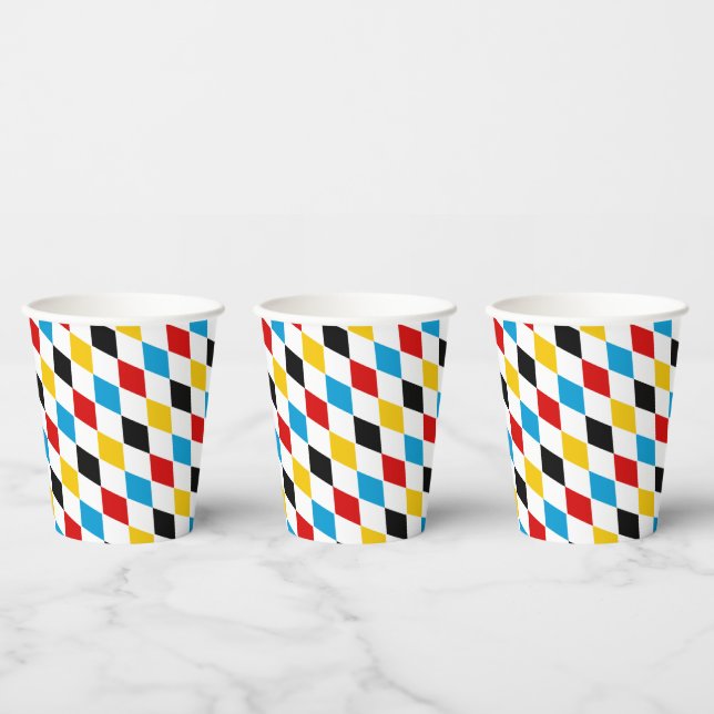 German Flag Colours Blue Diamonds Oktoberfest Paper Cups (Multi)