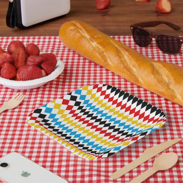 German Flag Colours Blue Diamonds Oktoberfest Paper Plate (Picnic)