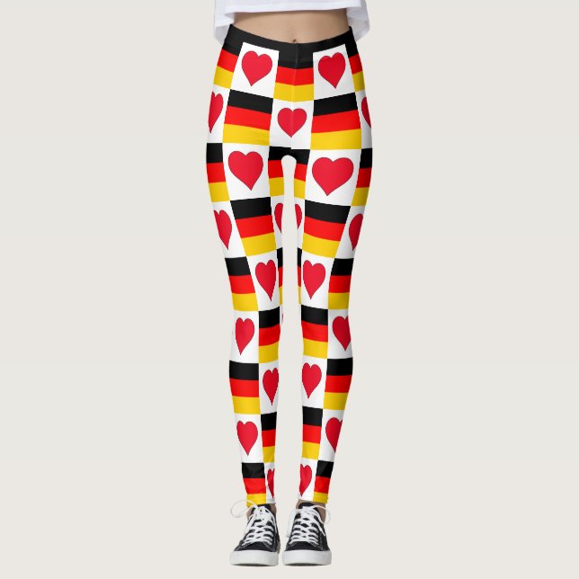 German Flag Heart Pattern Patriotic Germany Pride Leggings (Front)