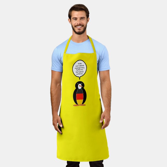 German Flag Talking Ms Penguin Personalized Apron (Worn)