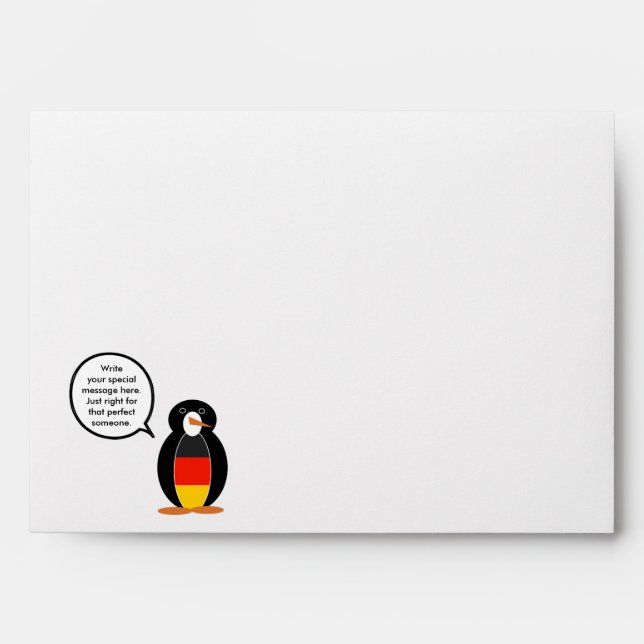 German Flag Talking Ms. Penguin Personalized Envelopes (Front)