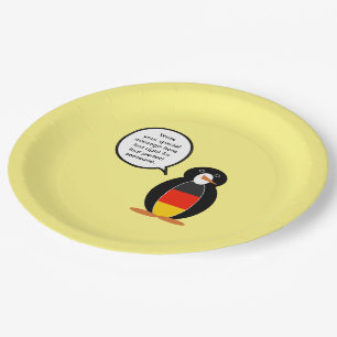 German Flag Talking Ms. Penguin Personalized Paper Plate