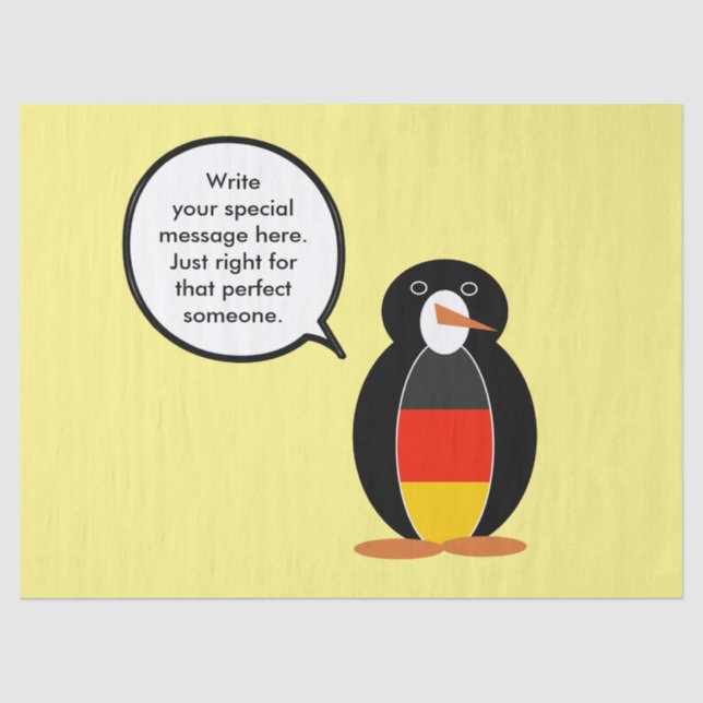 German Flag Talking Ms. Penguin Personalized Tissue Paper (Front)