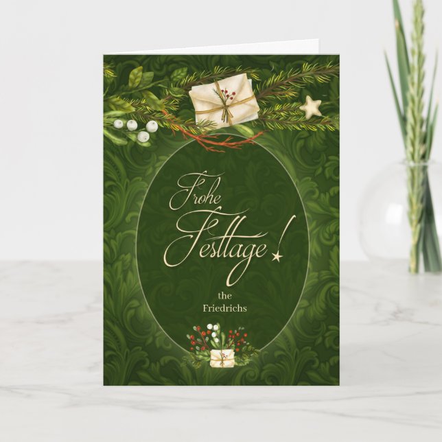 German Frohe Festtage Christmas Holiday Card (Front)