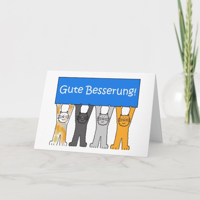 German Get Well Soon Cartoon Cats Card (Front)