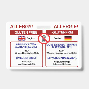 GERMAN Gluten Free Travel Card   Allergy Badge