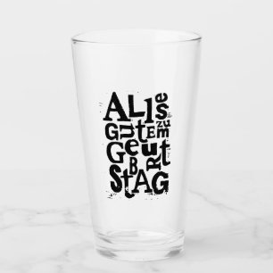 German "Happy Birthday" Lino Print Glass Cup