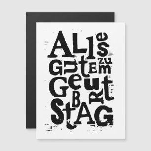 German "Happy Birthday" Lino Print Magnetic Card