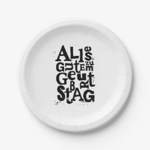 German "Happy Birthday" Lino Print Paper Plate