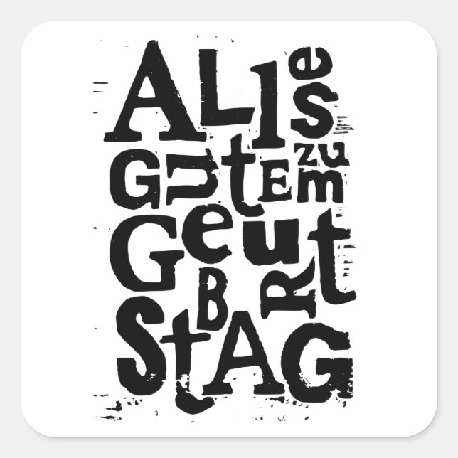 German "Happy Birthday" Lino Print Square Sticker (Front)