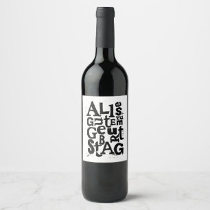 German "Happy Birthday" Lino Print Wine Label