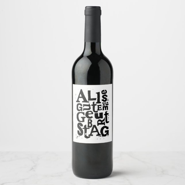German "Happy Birthday" Lino Print Wine Label (Front)