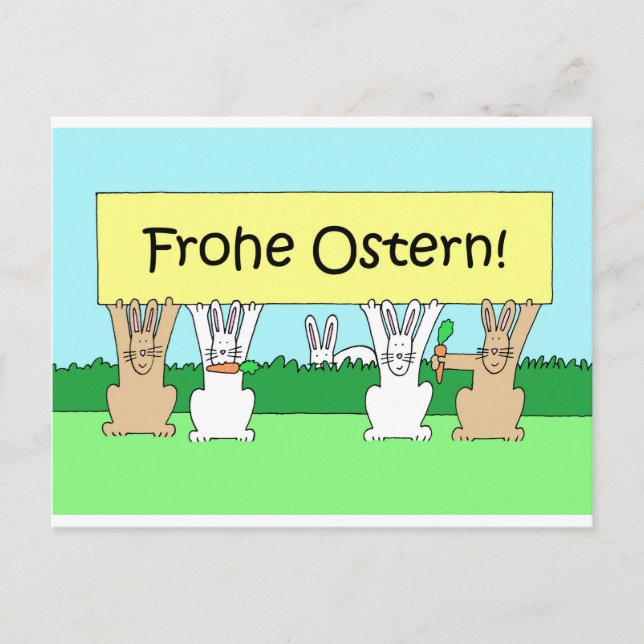 German Happy Easter, Frohe Ostern Cartoon Bunnies. Holiday Postcard (Front)