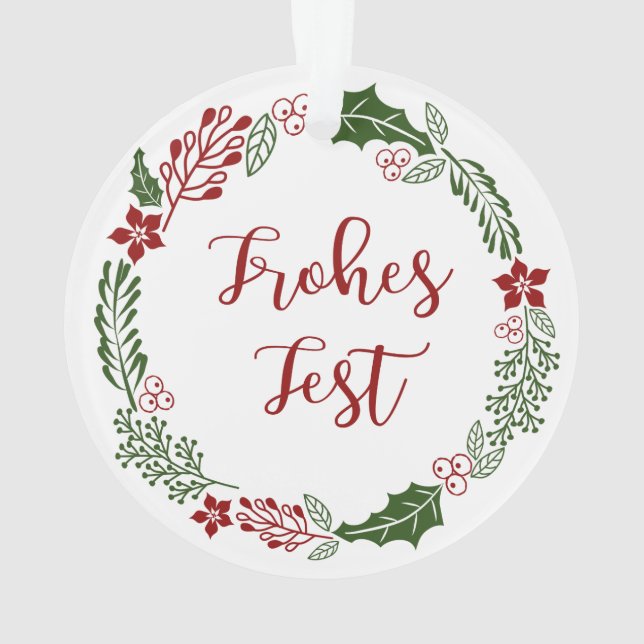German Happy Holidays Wreath, Frohes Fest Ornament (Back)
