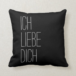 German I Love You Ich Liebe Dich Black and White Throw Pillow