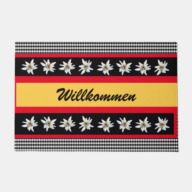 German Inspired Black Checked with Edelweiss Doormat (Front)