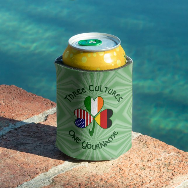German Irish American Flags Shamrock Personalized  Can Cooler (In Situ Pool)