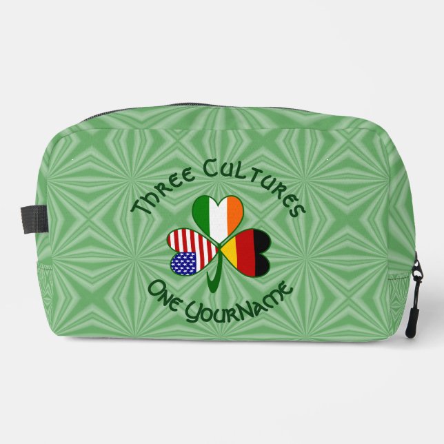 German Irish American Flags Shamrock Personalized  Dopp Kit (Front)