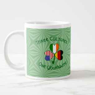 German Irish American Flags Shamrock Personalized  Large Coffee Mug