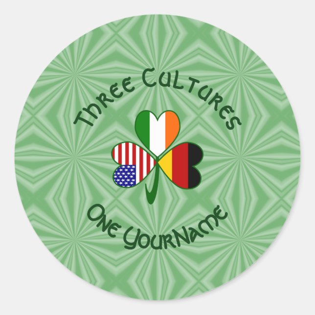 German Irish American Shamrock Personalized Classic Round Sticker (Front)