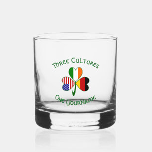German Irish USA Flags Shamrock Personalized  Whiskey Glass